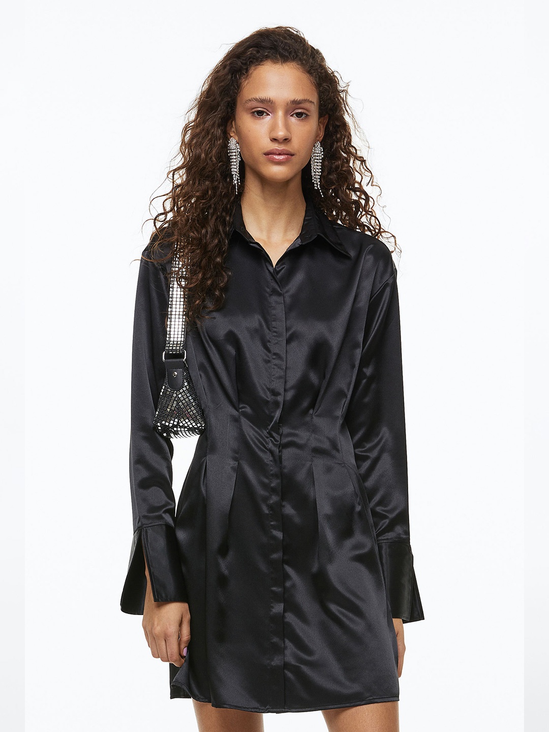 

H&M Tapered-Waist Shirt Dress, Black
