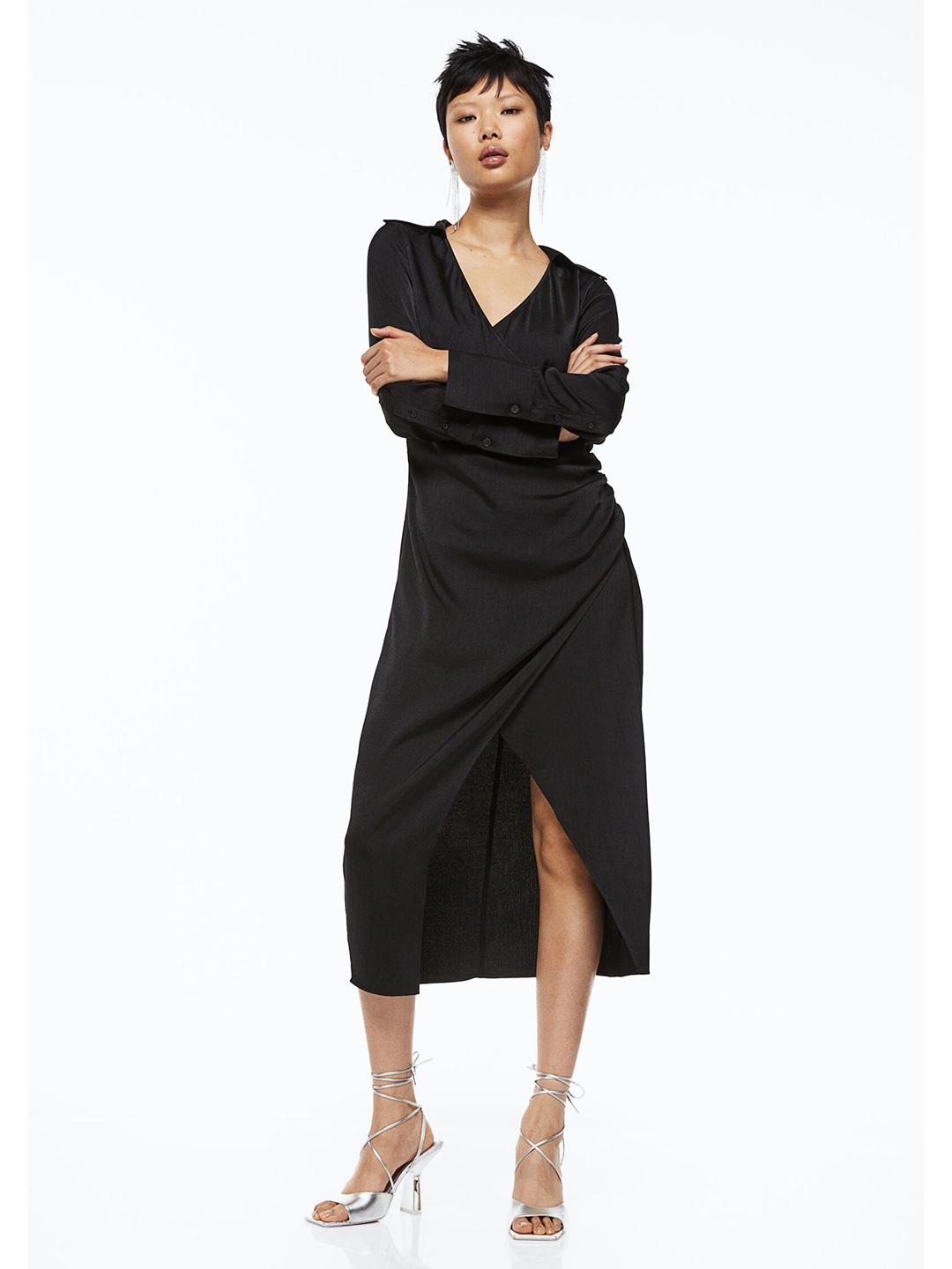 

H&M Long Wrapover Dress, Black