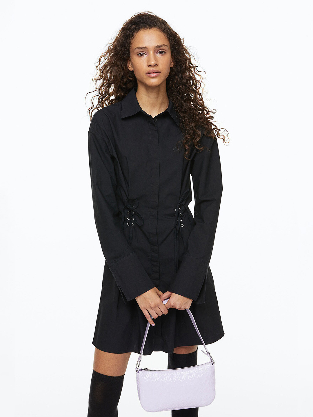 

H&M Lacing-Detail Shirt Dress, Black