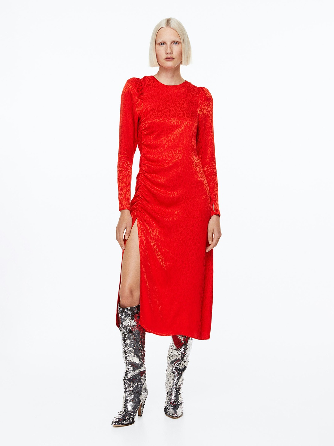 

H&M Gathered Dress, Red