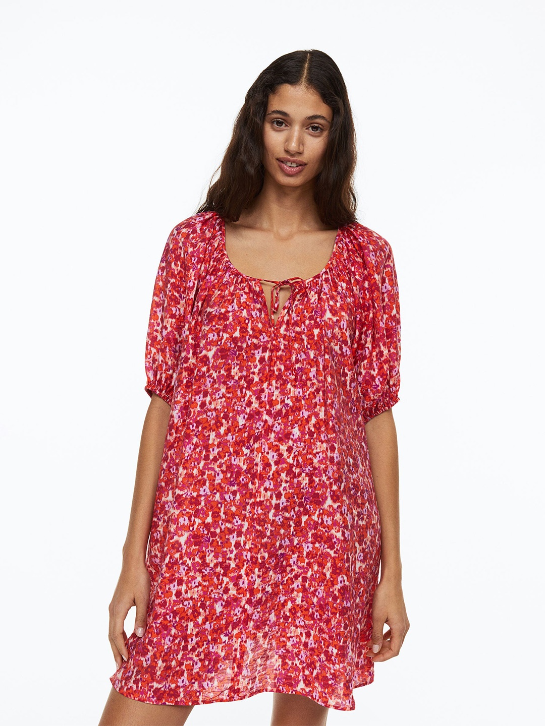 

H&M Voluminous Balloon-Sleeved Dress, Red