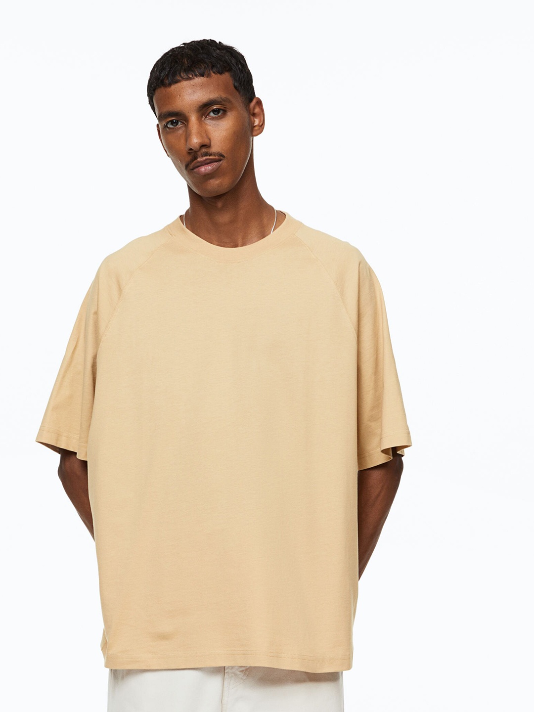 

H&M Men Oversized Fit Pure Cotton T-shirt, Beige