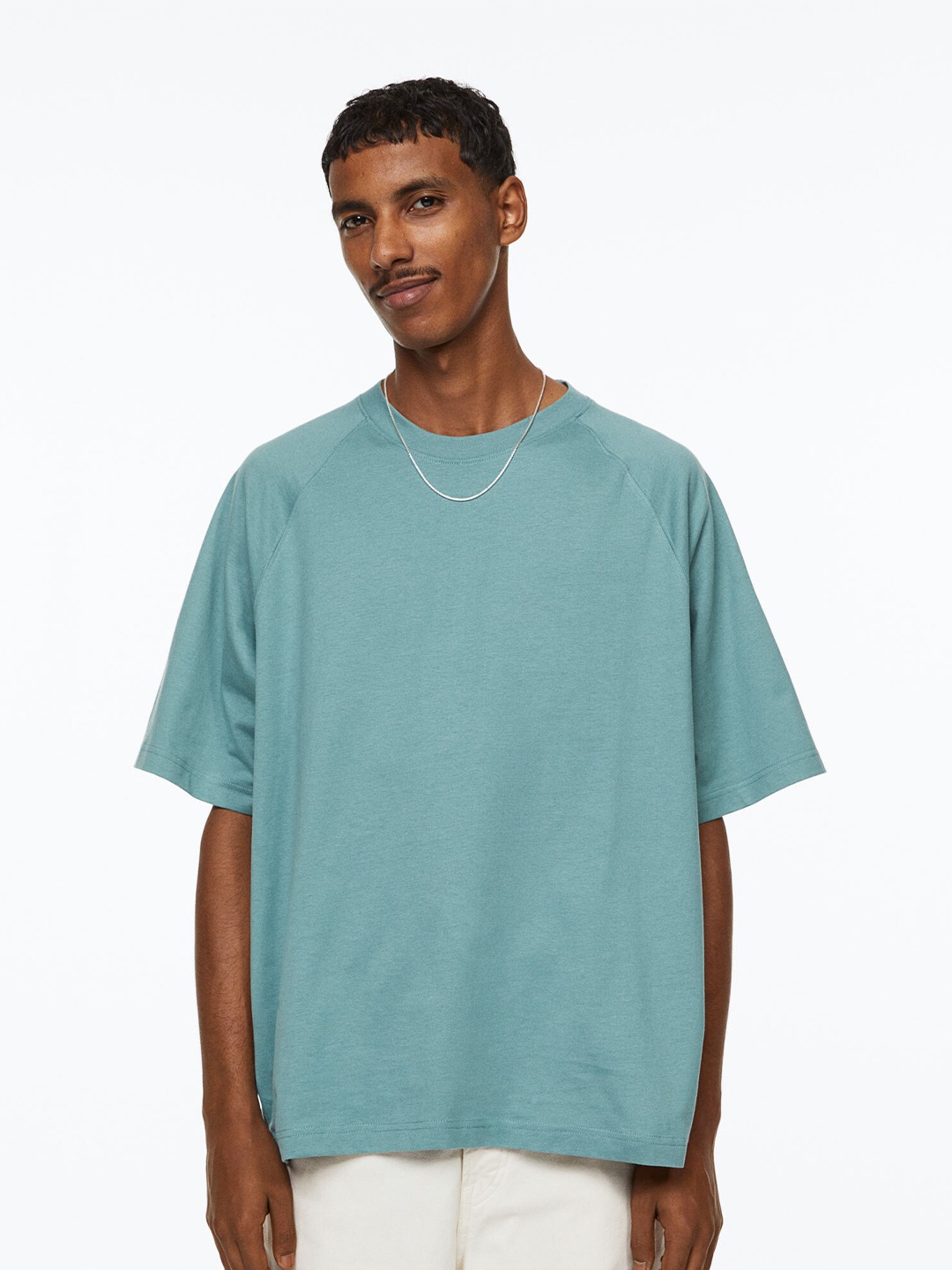 

H&M Men Oversized Fit Pure Cotton T-shirt, Turquoise blue