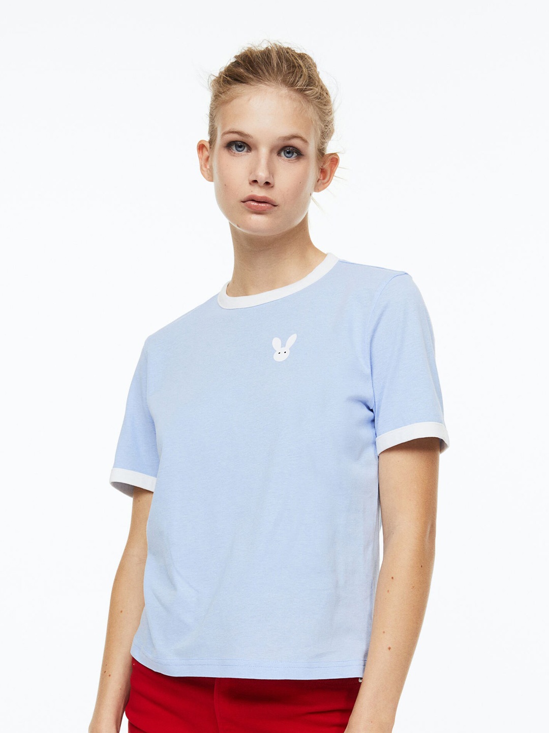 

H&M Women Motif-Detail Pure Cotton T-shirt, Blue