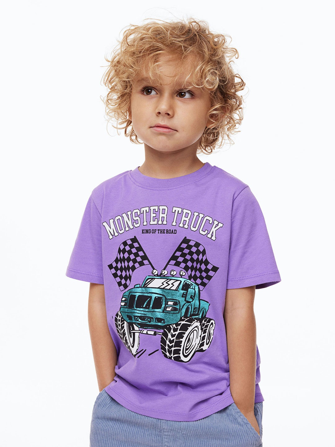

H&M Boys Pure Cotton Printed T-shirt, Purple
