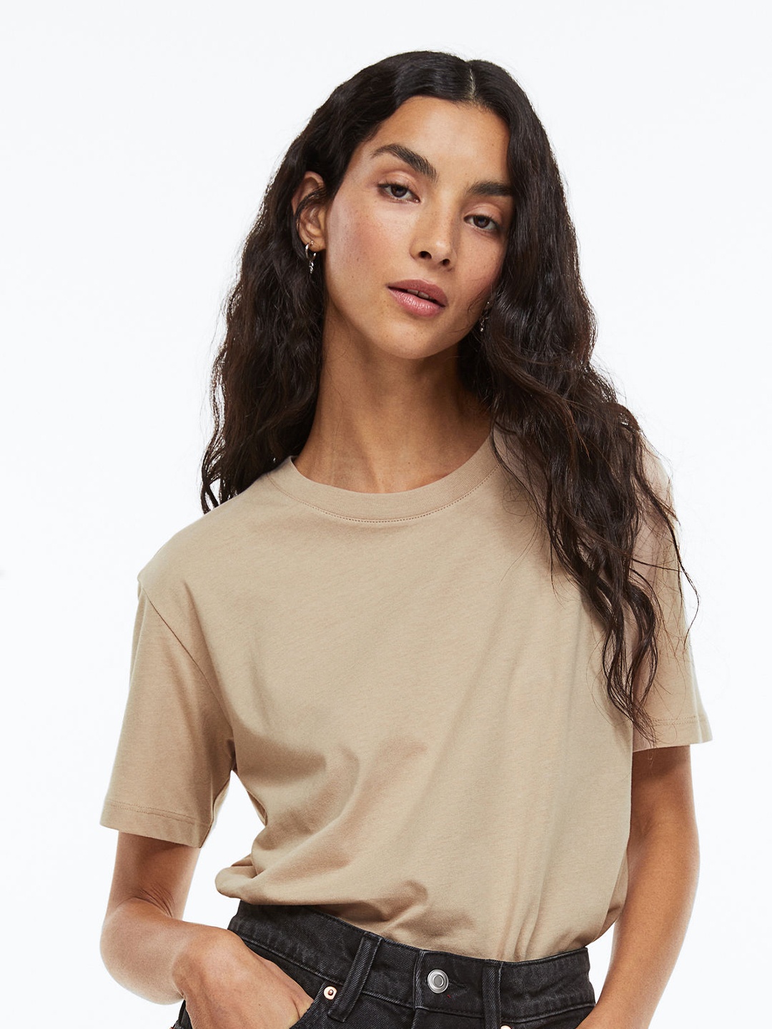 

H&M Women Cotton T-Shirt, Beige