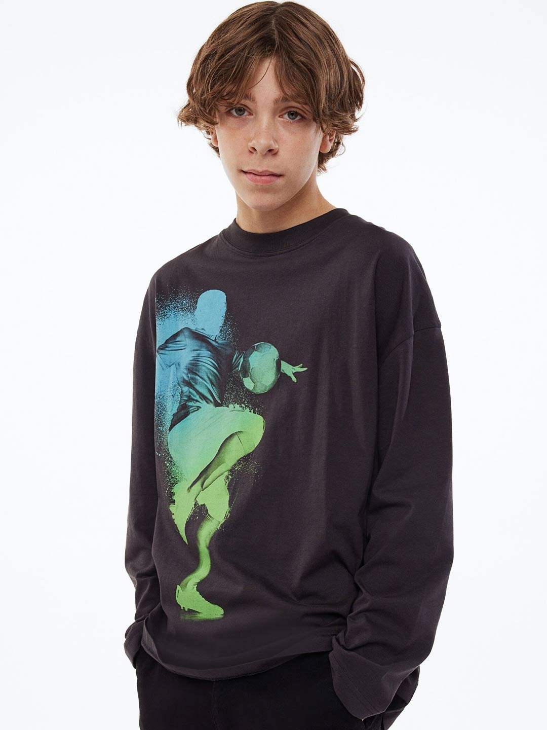 

H&M Boys 3-Pack Long-Sleeved Printed Tops, Green