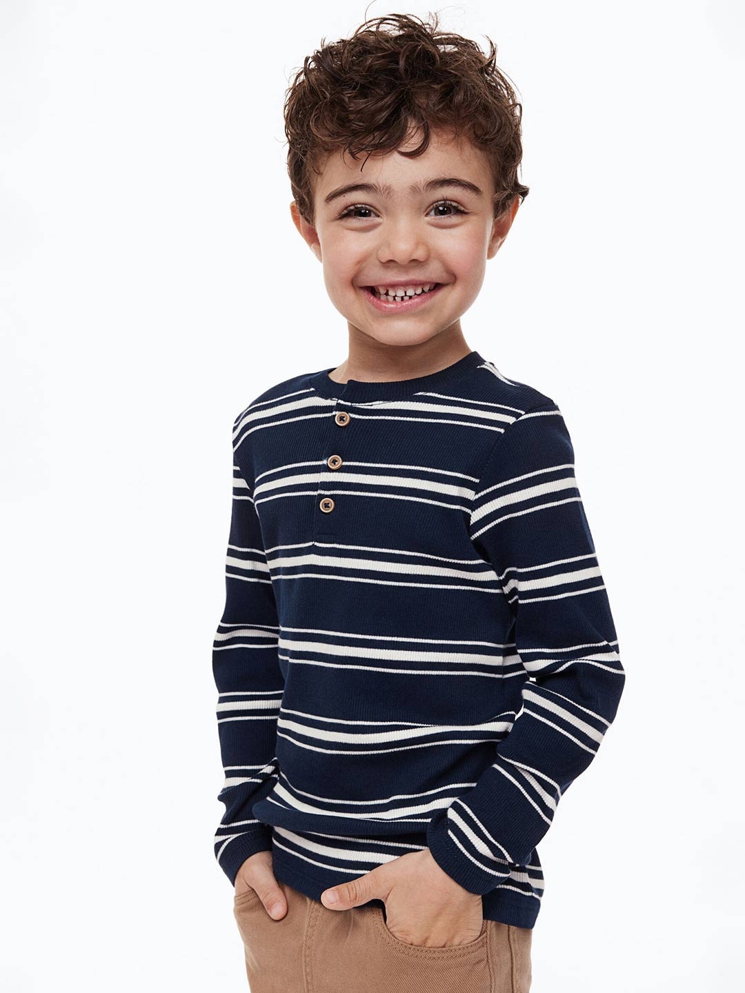 

H&M Boys 3-Pack Cotton Henley Tops, Blue