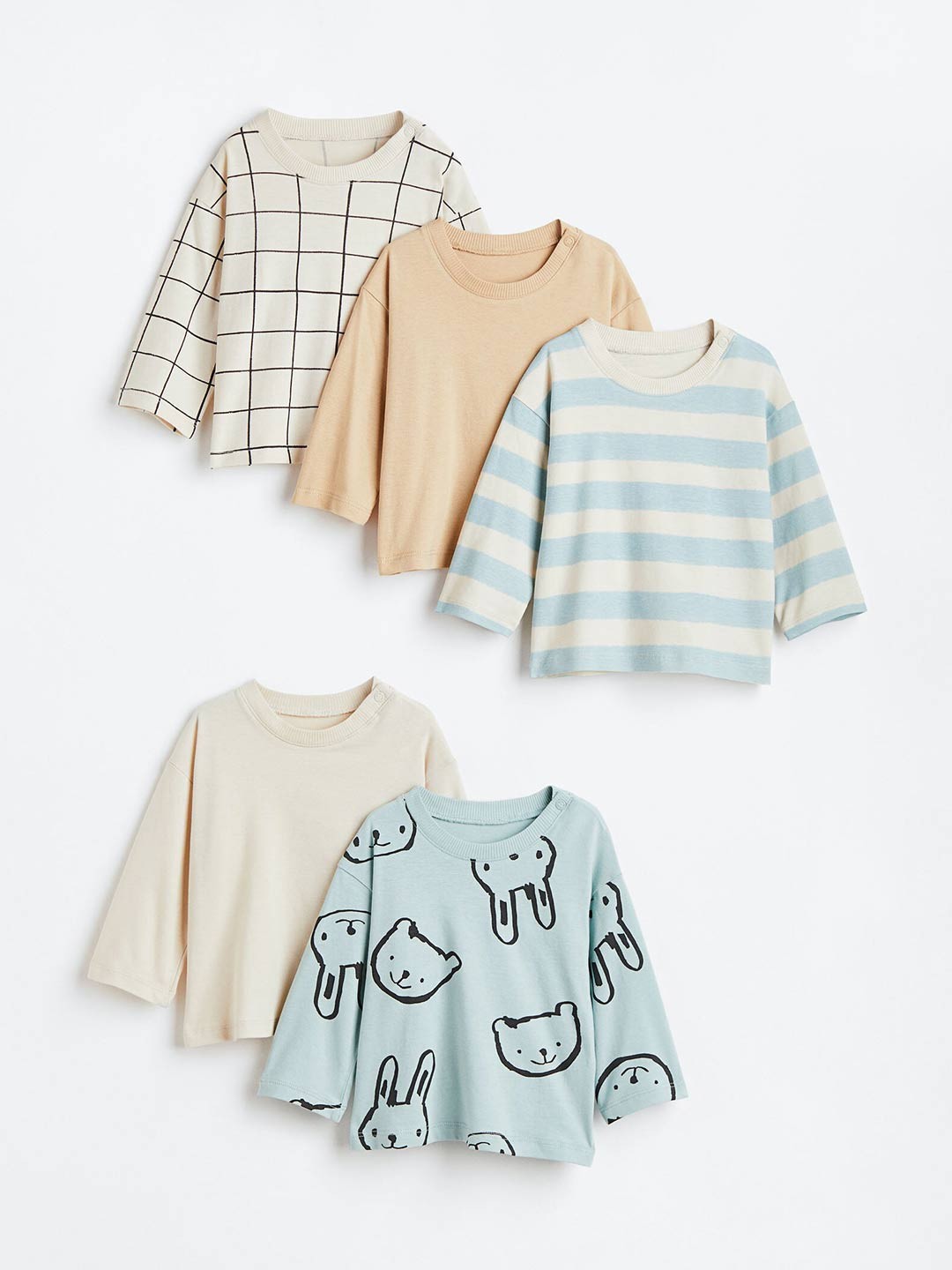 

H&M Boys 5-Pack Cotton Jersey Tops, Beige