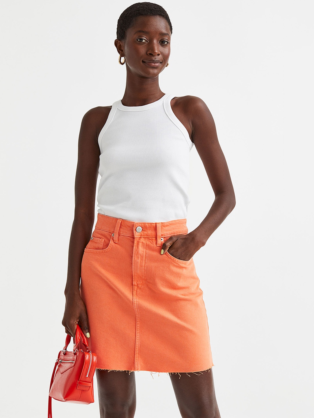 

H&M Women Denim Skirt, Orange