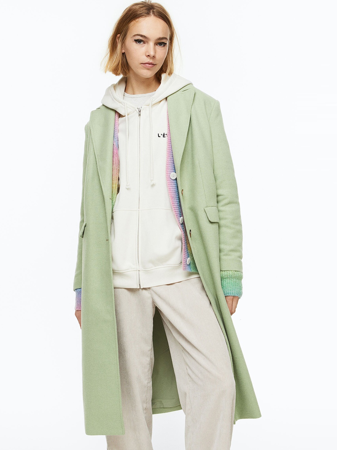 

H&M Women Single-Breasted Coat, Sea green