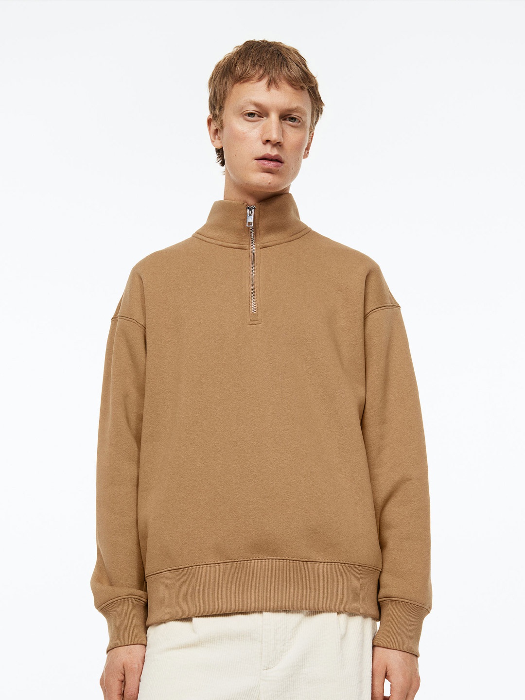 

H&M Men Relaxed Fit Zip-Top Sweatshirt, Beige