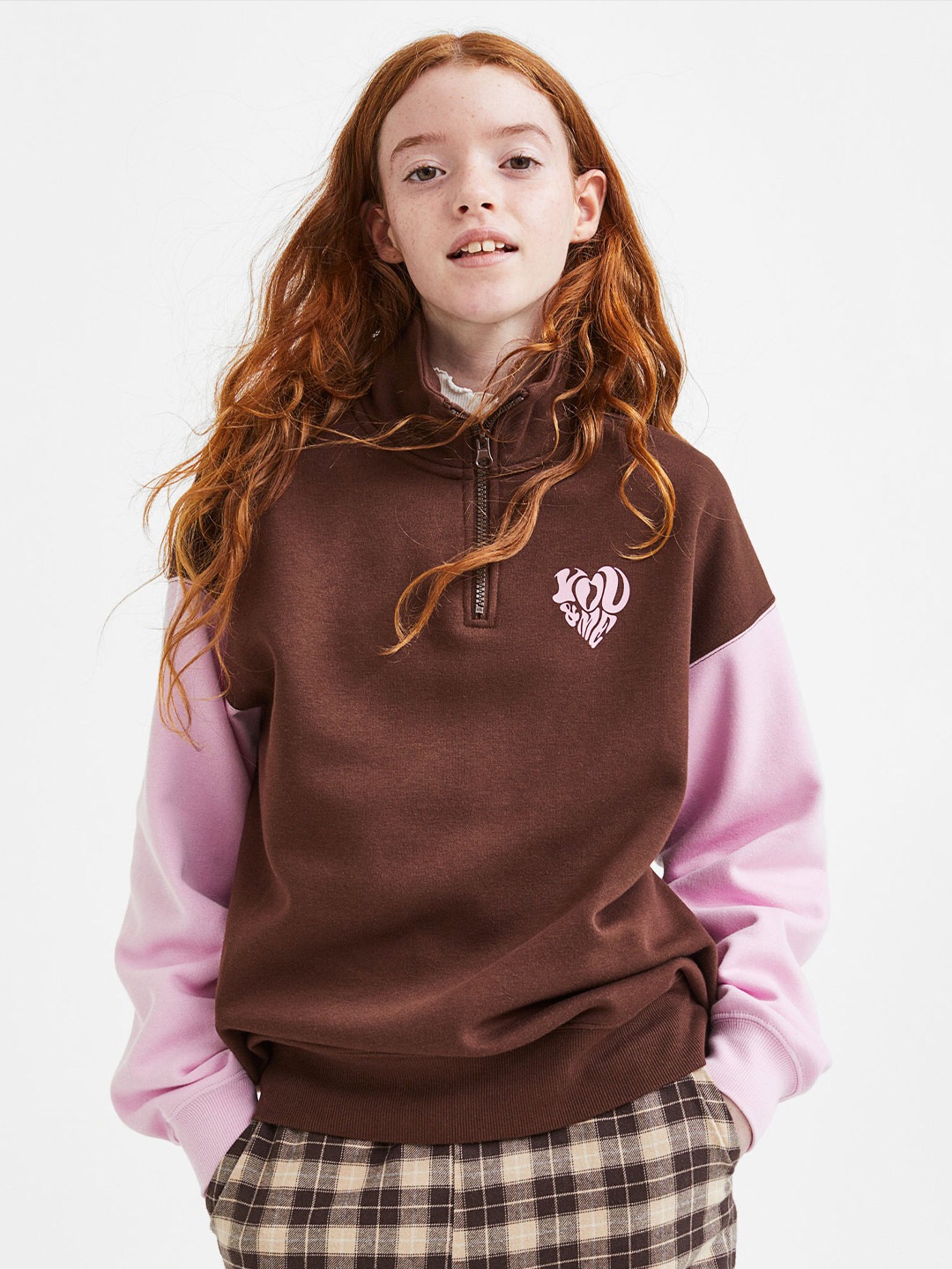 

H&M Girls Oversized Zip-Top Sweatshirt, Brown