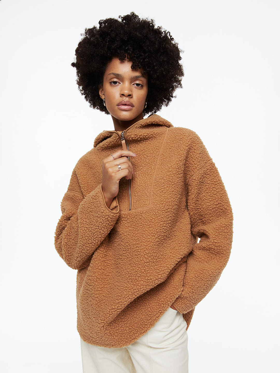 

H&M Oversized Fleece Hoodie, Beige