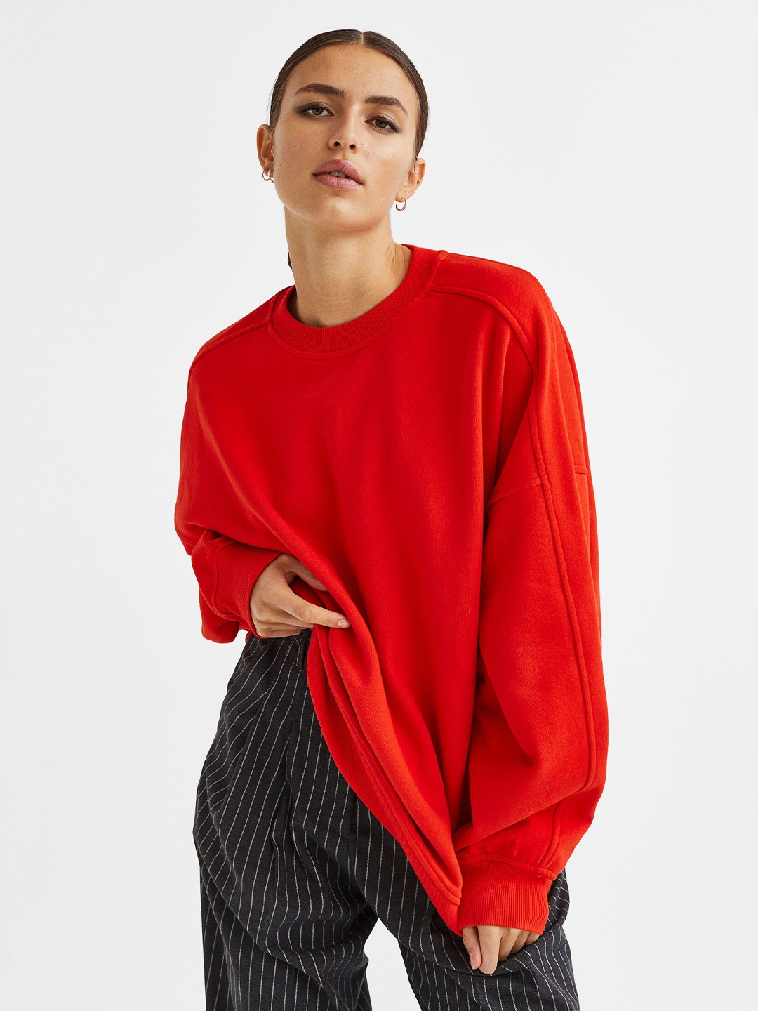 

H&M Women Pure Cotton Sweatshirt, Red