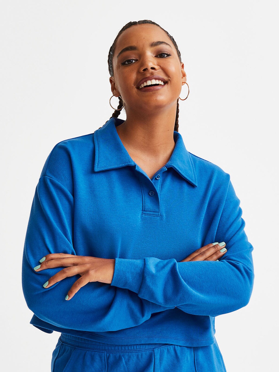 

H&M Women Cropped Rugby Shirt, Blue