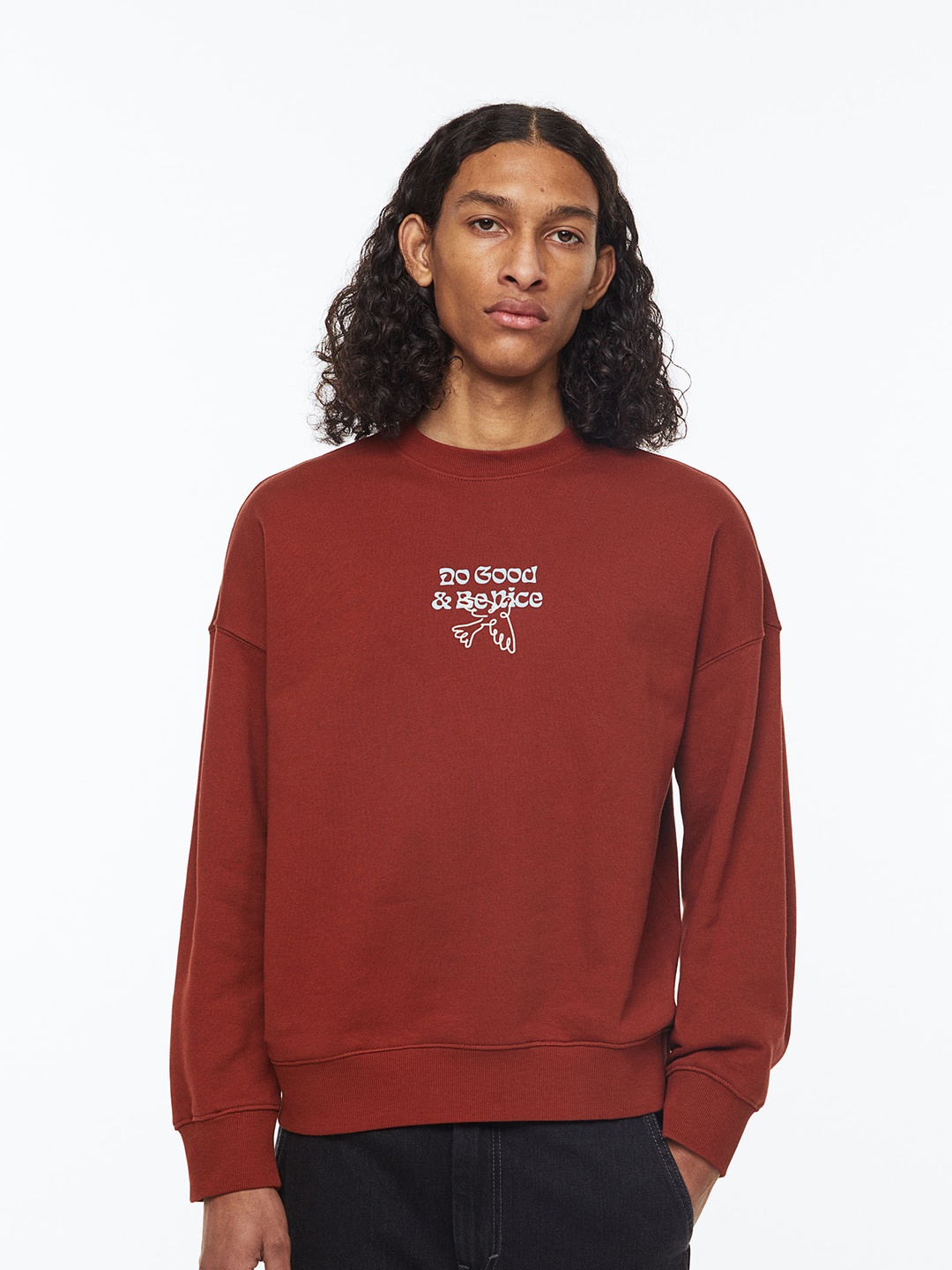 

H&M Men Oversized Fit Pure Cotton Sweatshirt, Red