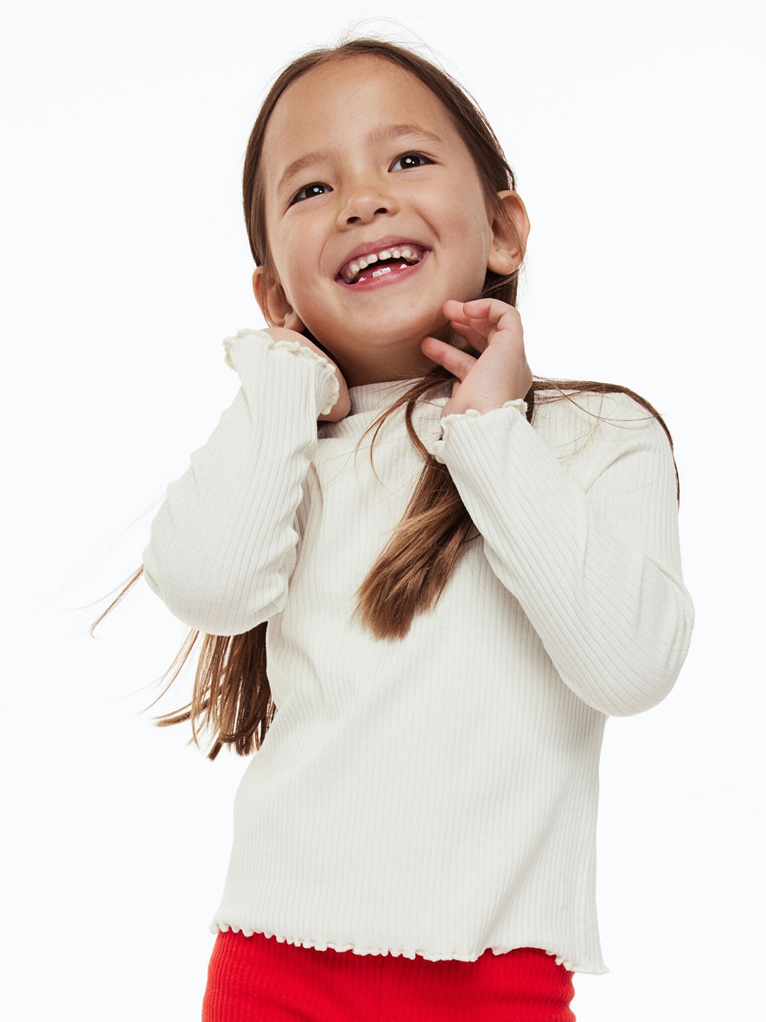 

H&M Girls 2-Pack Polo-Neck Tops, Red
