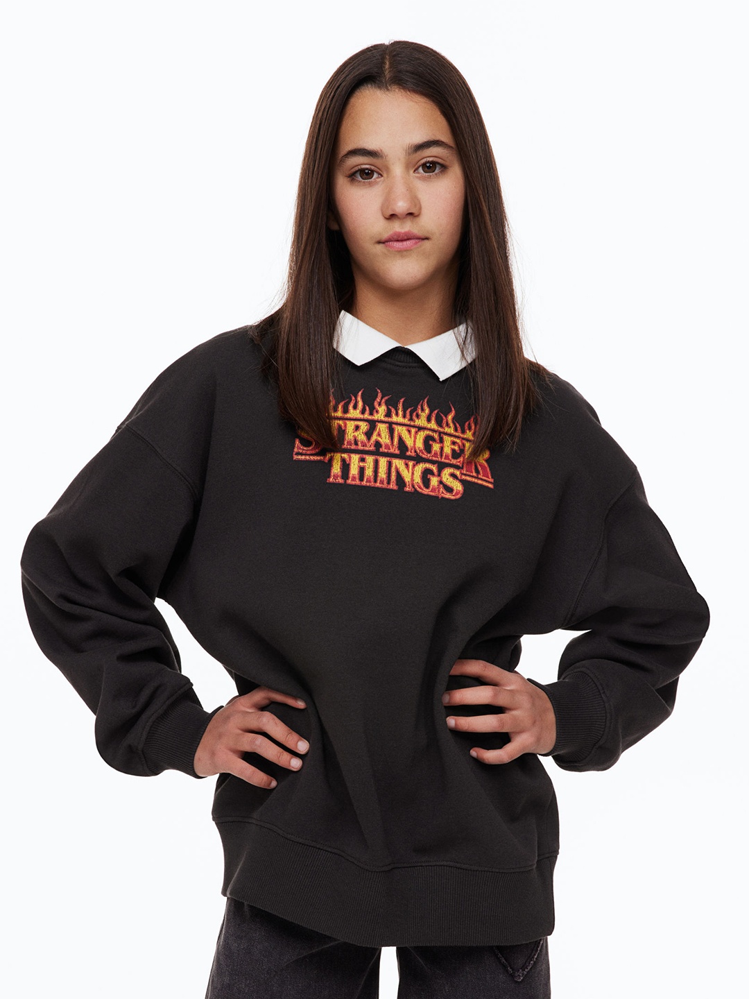 

H&M Girls Oversized Sweatshirt, Black
