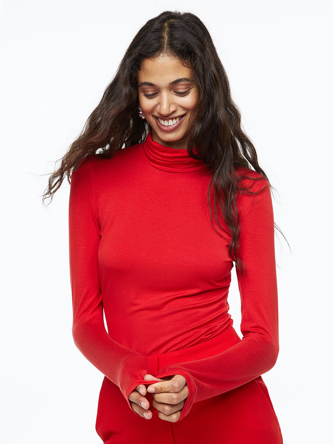 

H&M Women Polo-Neck Top, Red