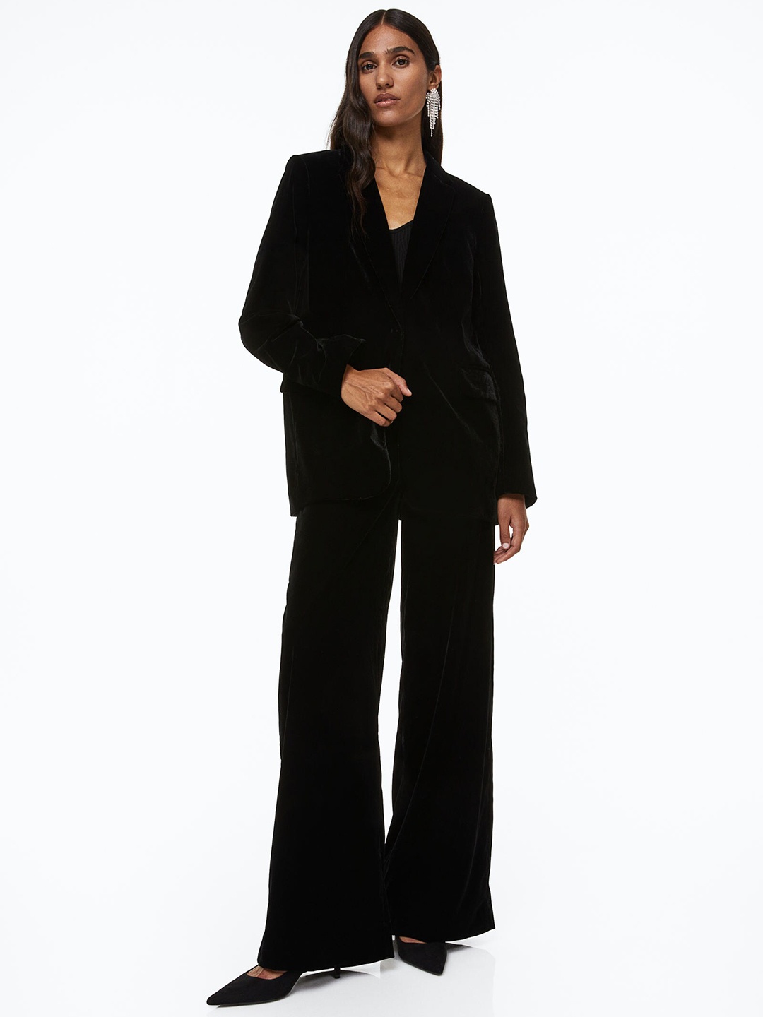 

H&M Women Single-Breasted Velvet Blazer, Black