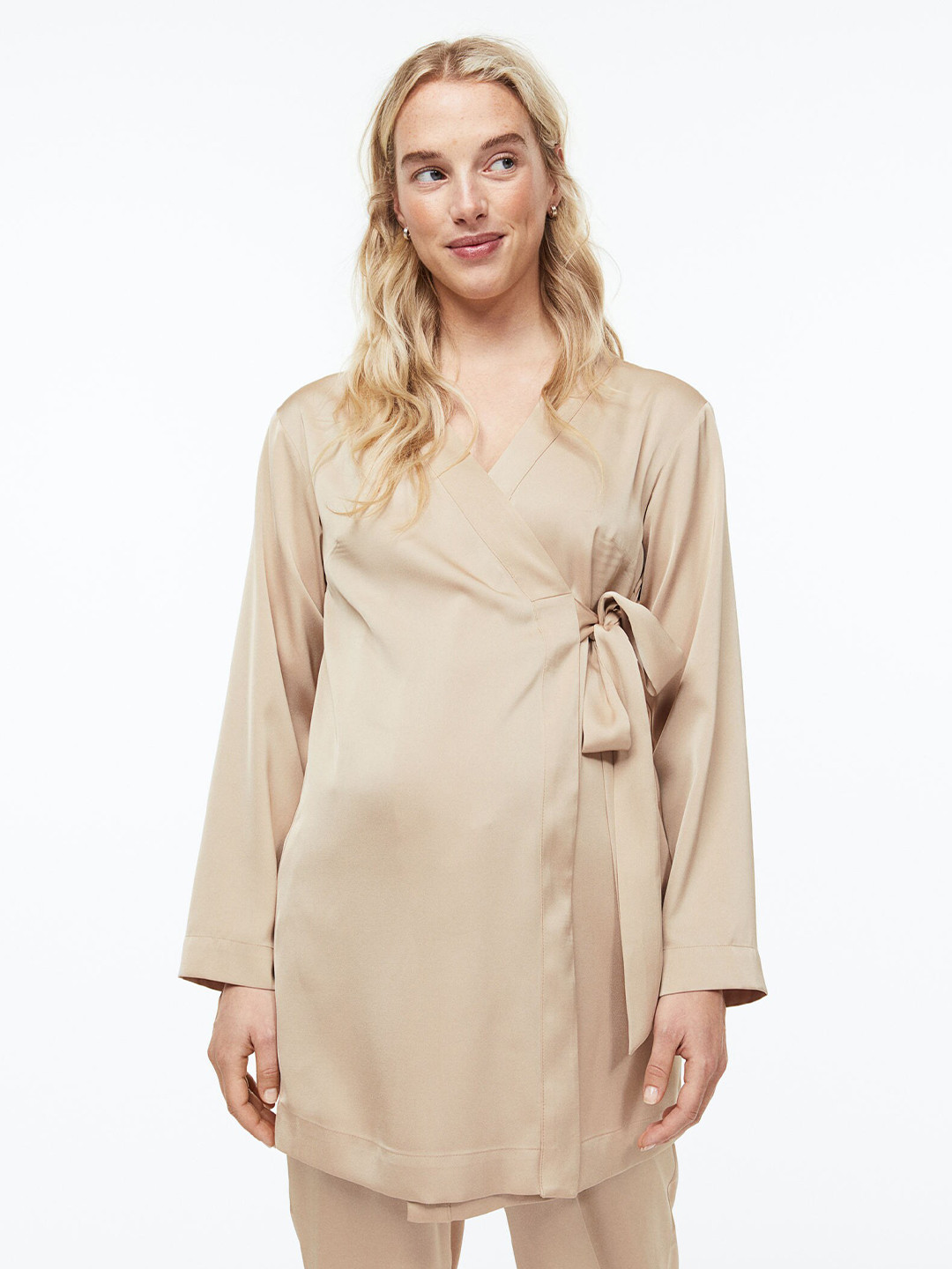 

H&M Women MAMA Satin Wrap Cardigan, Beige