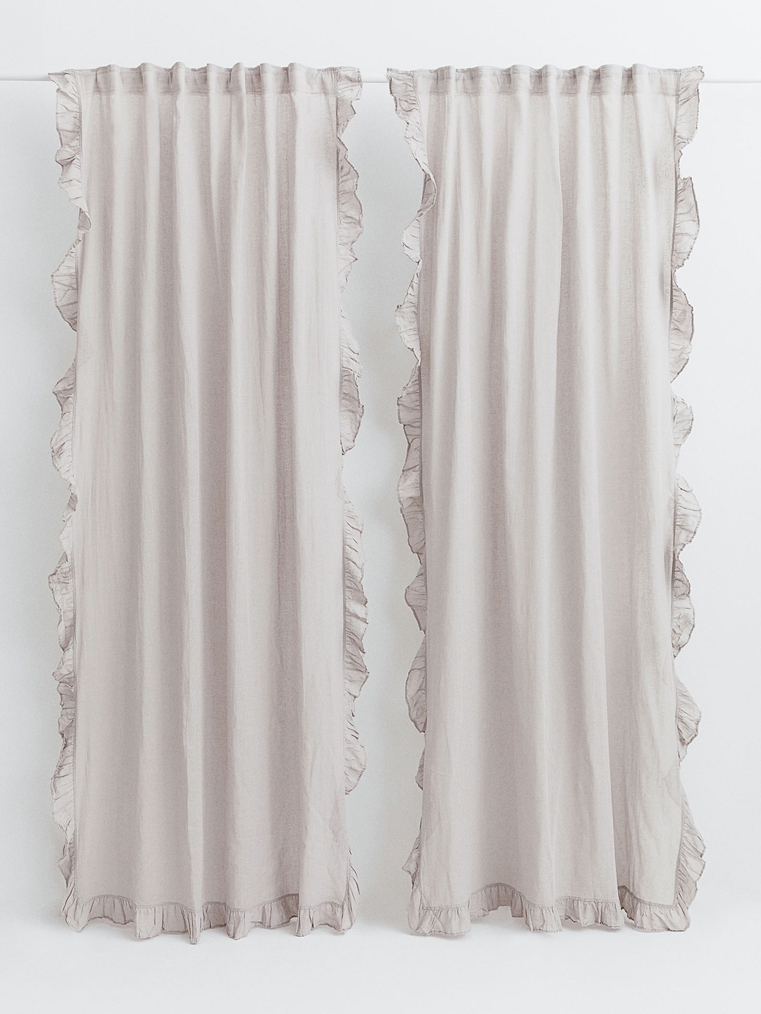 

H&M Beige 2-Pack Linen-Mix Flounced Curtains