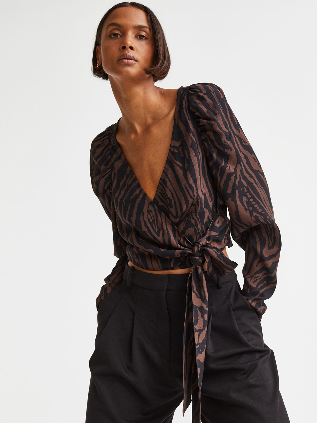 

H&M Jacquard-Weave Blouse, Brown