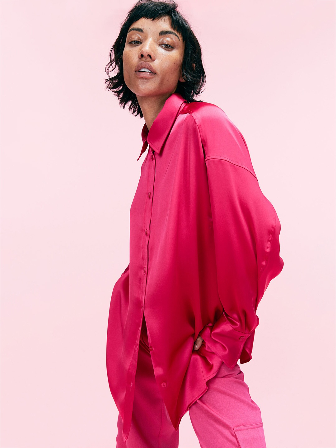 

H&M Women Oversized Blouse, Fuchsia