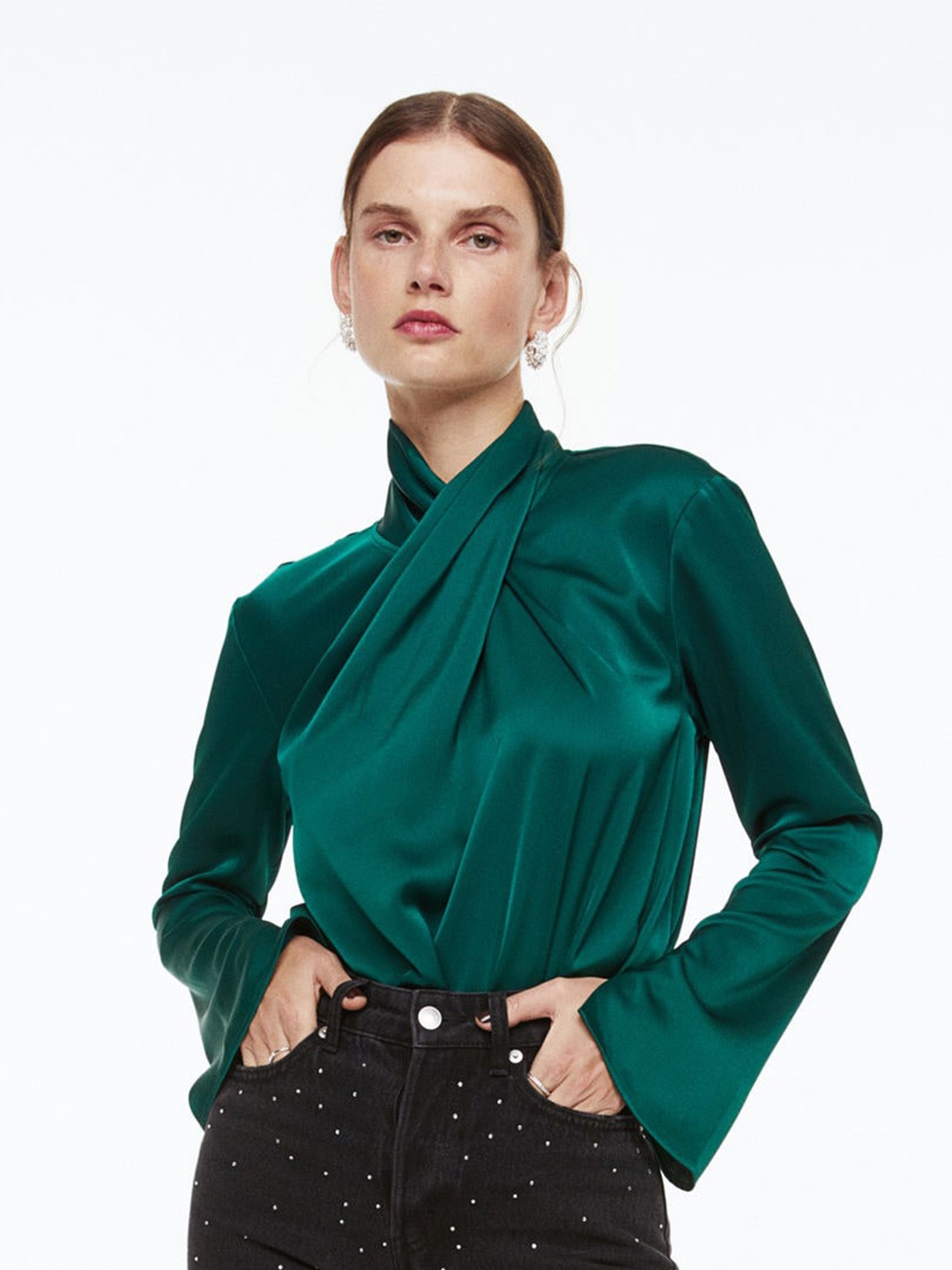 

H&M Draped Blouse, Green