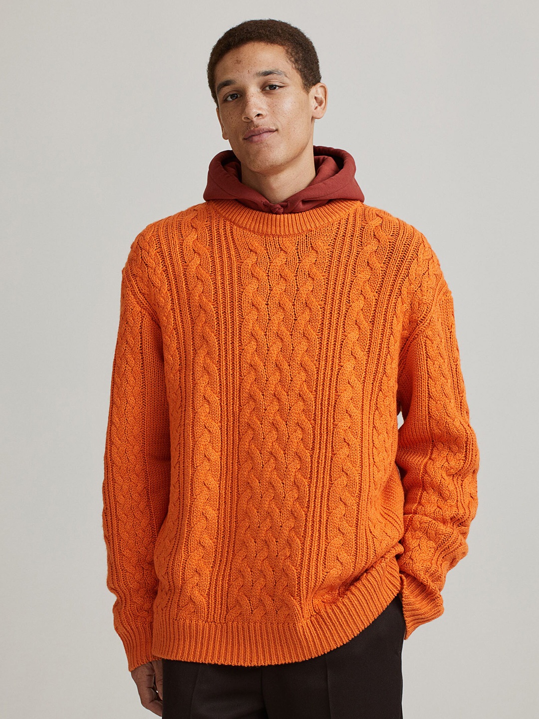 

H&M Men Relaxed Fit Cable-Knit Jumper, Orange