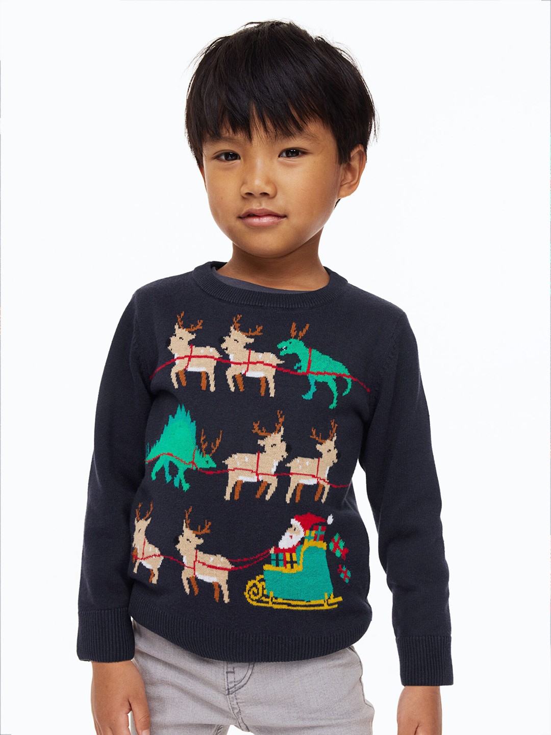 

H&M Boys Jacquard-Knit Cotton Jumper, Blue