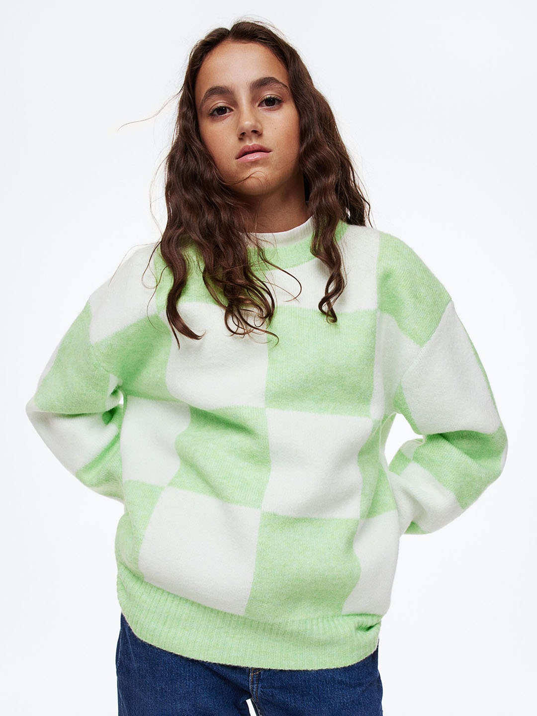 

H&M Girls Jacquard-Knit Jumper, Green