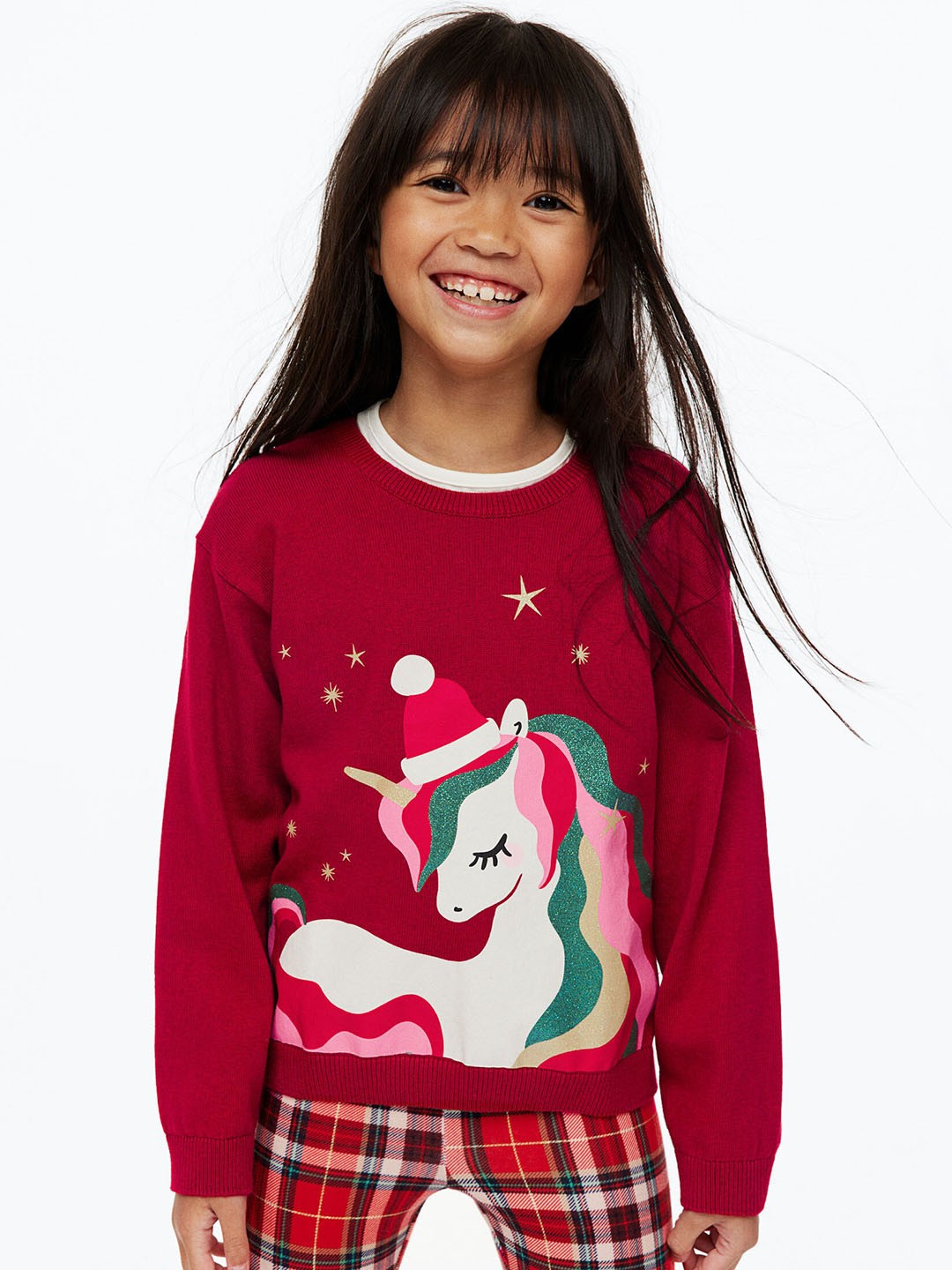 

H&M Girls Fine-Knit Pure Cotton Jumper, Red