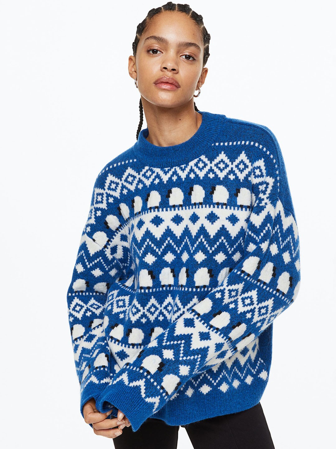 

H&M Women Jacquard-Knit Jumper, Blue