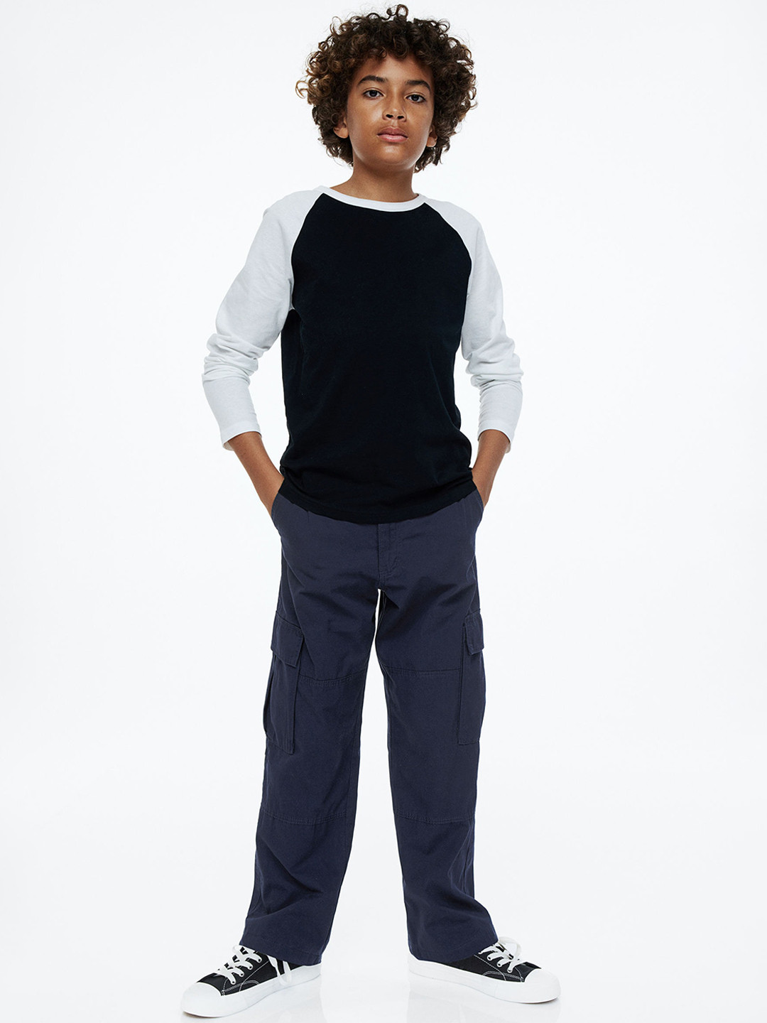

H&M Boys Lined Cotton Cargo Trousers, Navy blue
