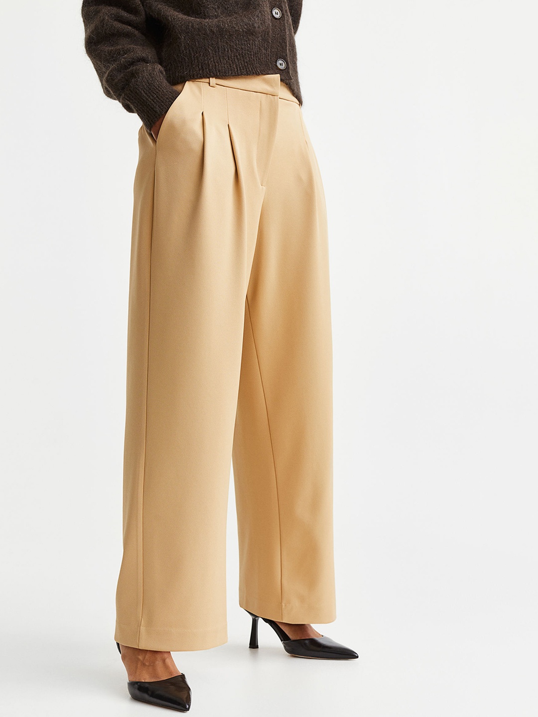 

H&M Women Tailored Jersey Trousers, Beige