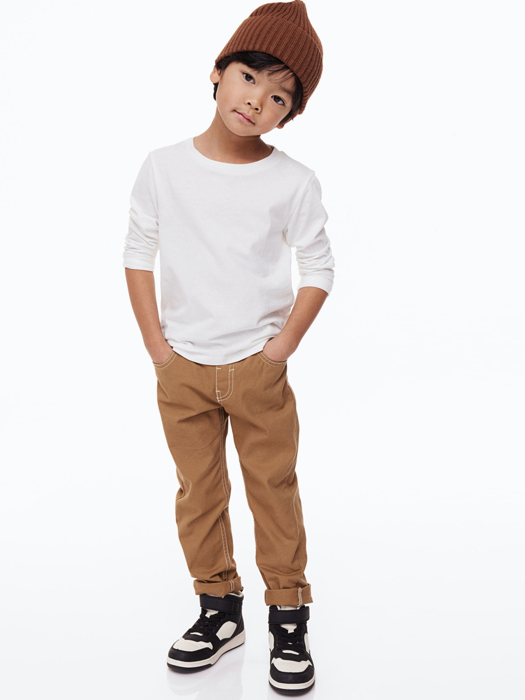 

H&M Boys Relaxed Tapered Fit Trousers, Brown