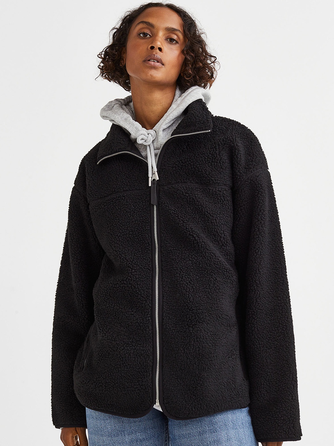 

H&M Women Teddy Jacket, Black