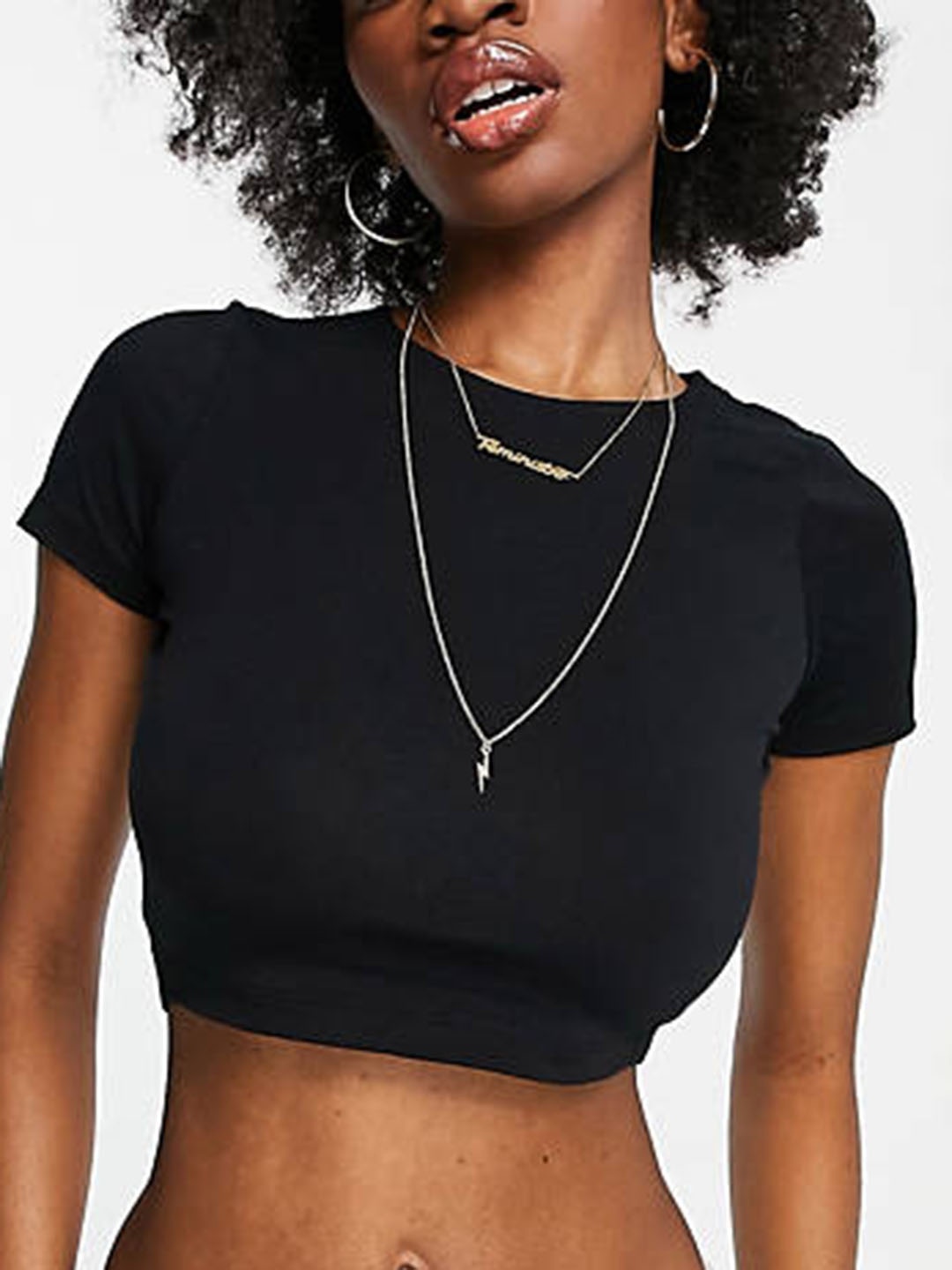 

KALINI Round Neck Cotton Crop Top, Black