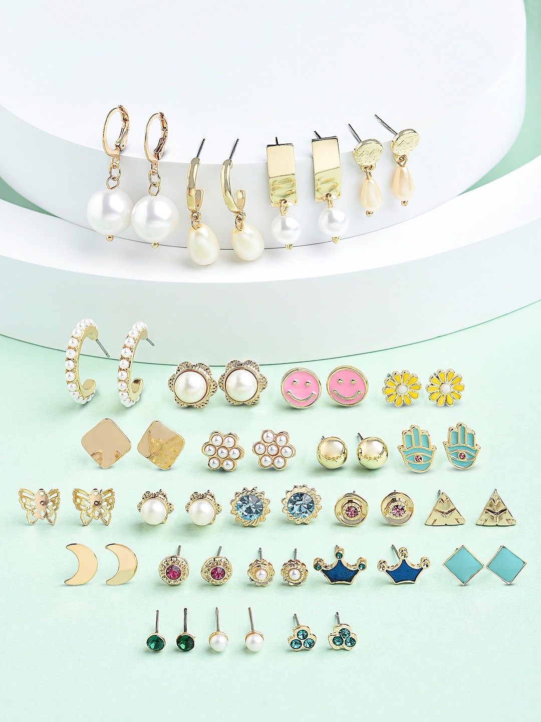 

AMI Set Of 25 Gold Plated Contemporary Studs & Drop Earrings