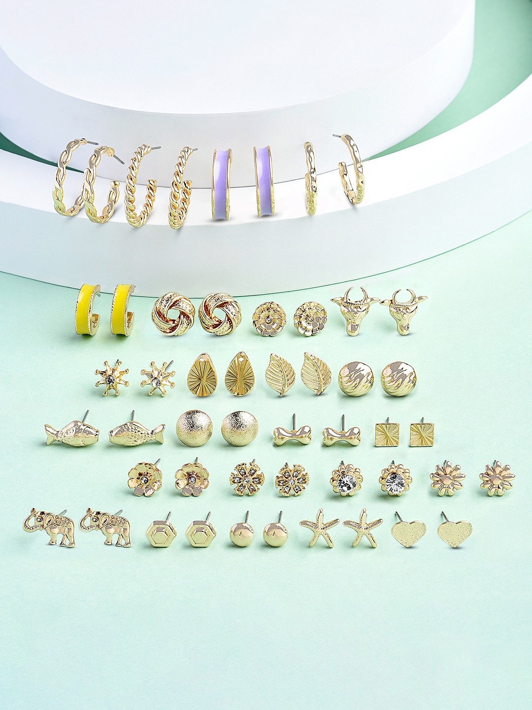 

AMI Set Of 25 Gold Plated Contemporary Studs & Drop Earrings