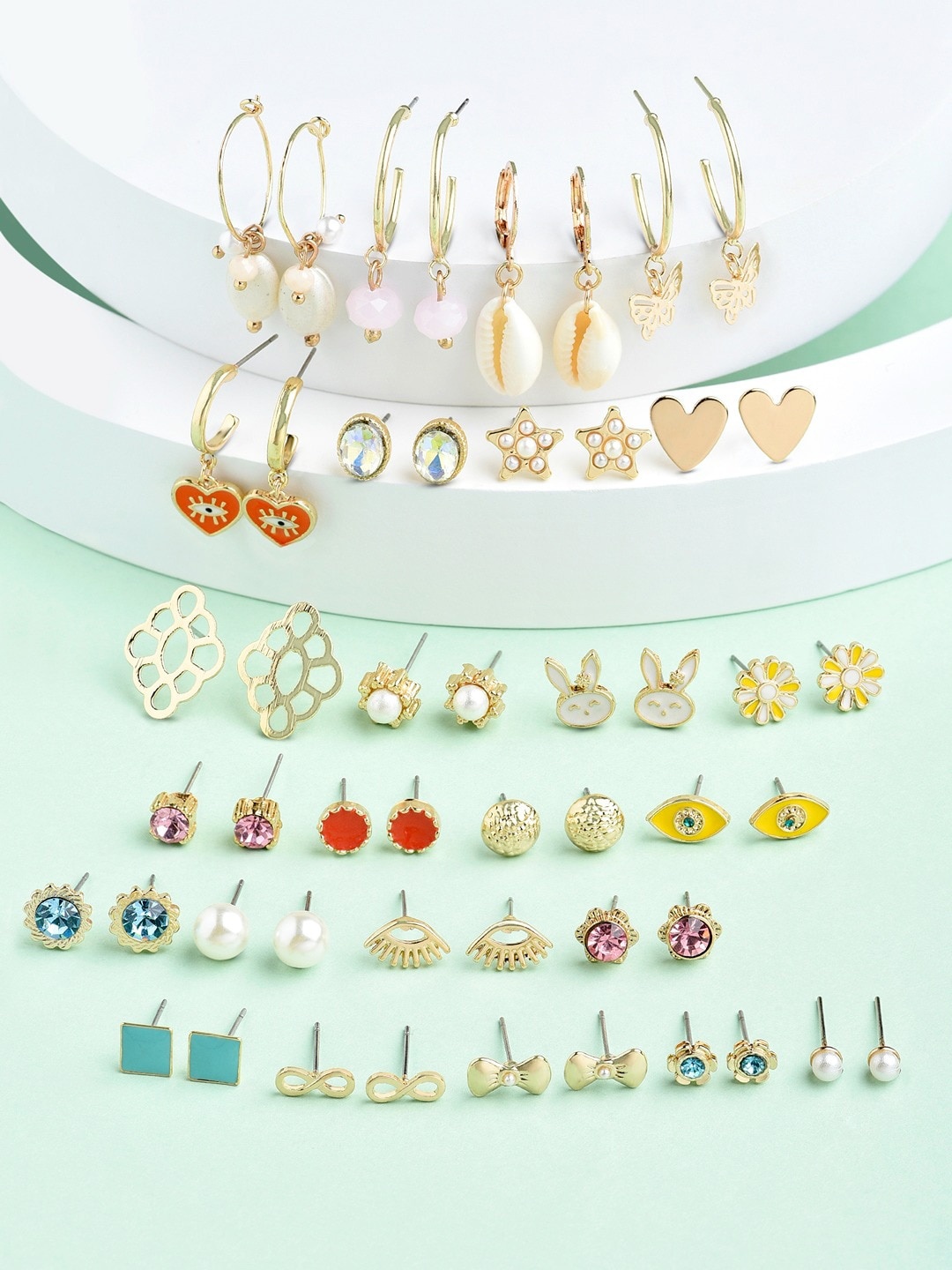 

AMI Set of 25 Contemporary Studs Earrings, Gold