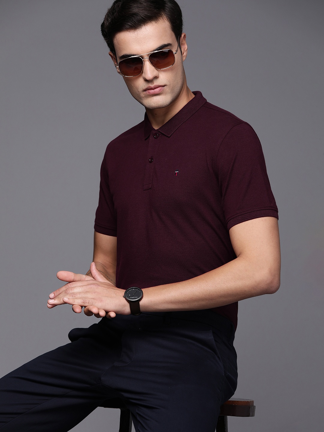 

Louis Philippe Sport Solid Knitted Polo Collar T-shirt, Burgundy