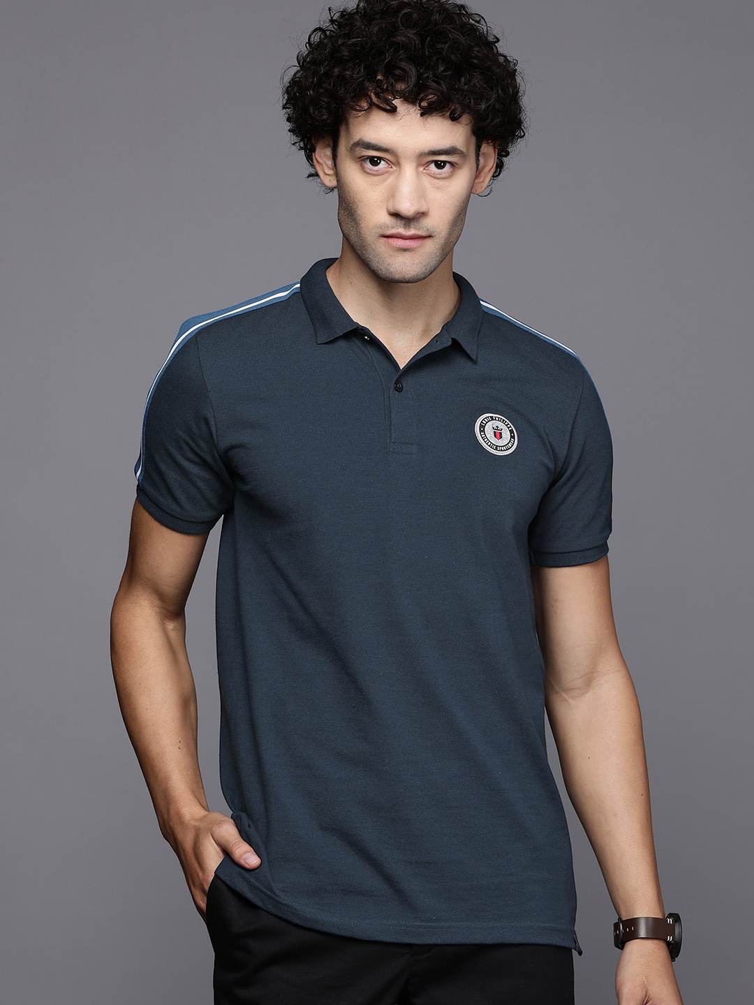 

Louis Philippe Sport Taping Detail Polo Collar T-shirt, Navy blue