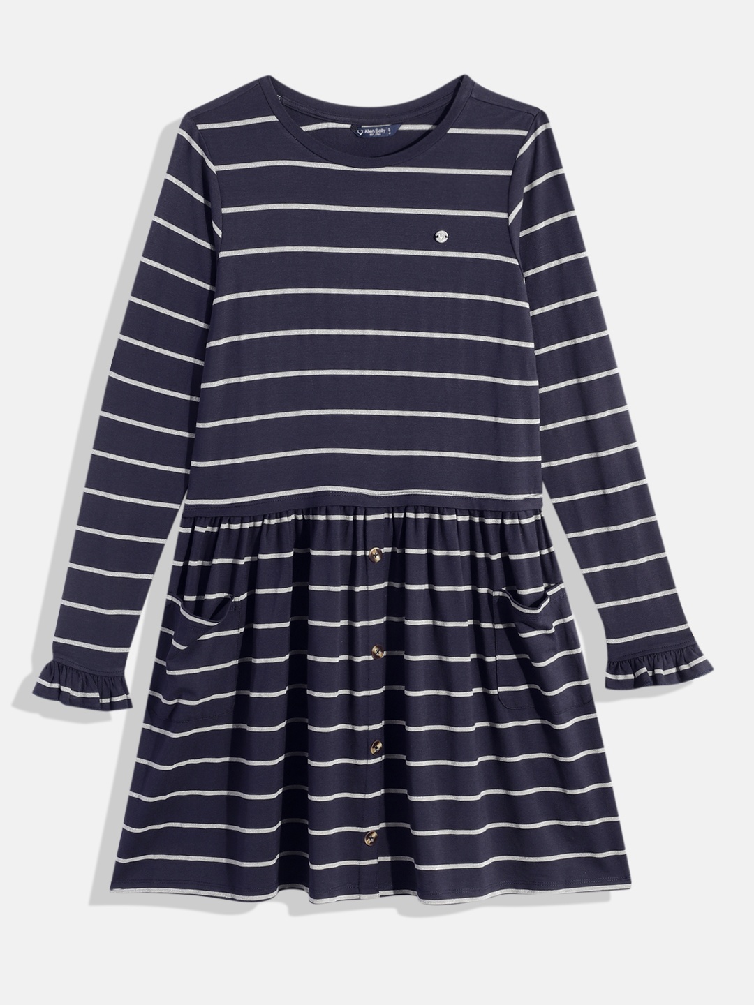 

Allen Solly Junior Striped Drop-Waist Dress, Navy blue