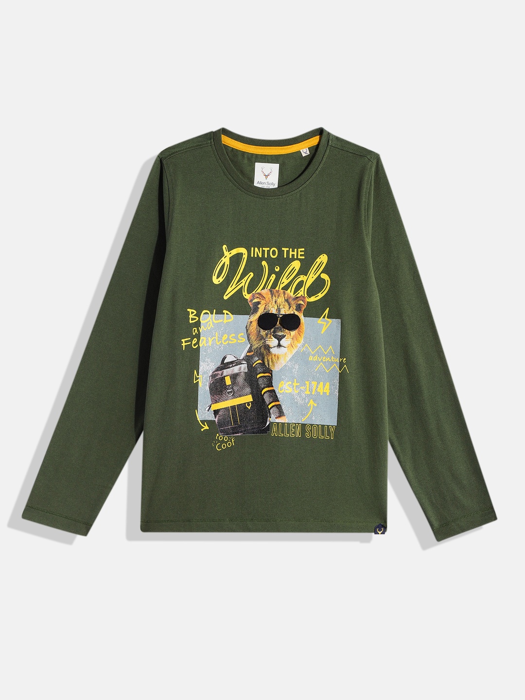 

Allen Solly Junior Boys Printed with Applique Pure Cotton T-shirt, Olive