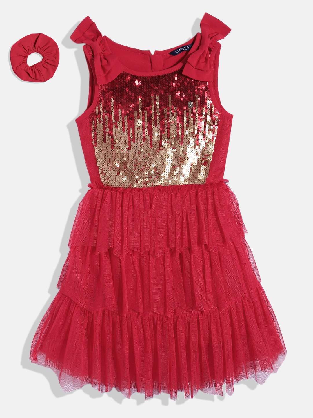 

Allen Solly Junior Girls Sequined Embellished Fit & Flare Party Dress, Red