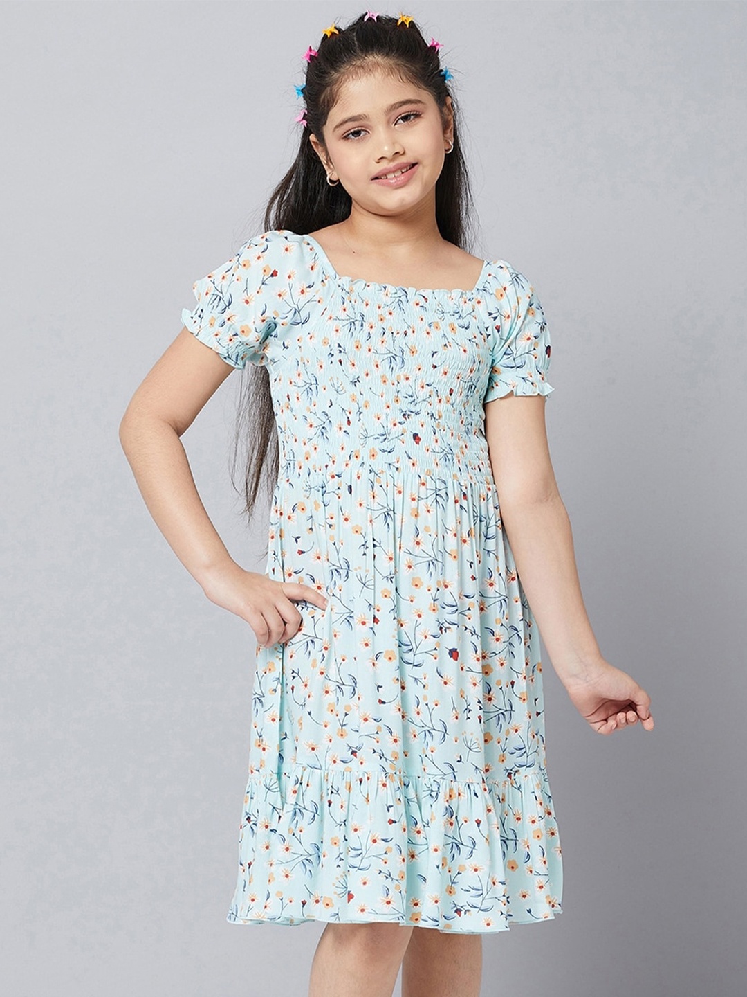 

Stylo Bug Girls Floral Printed A-Line Pure Cotton Dress, Green