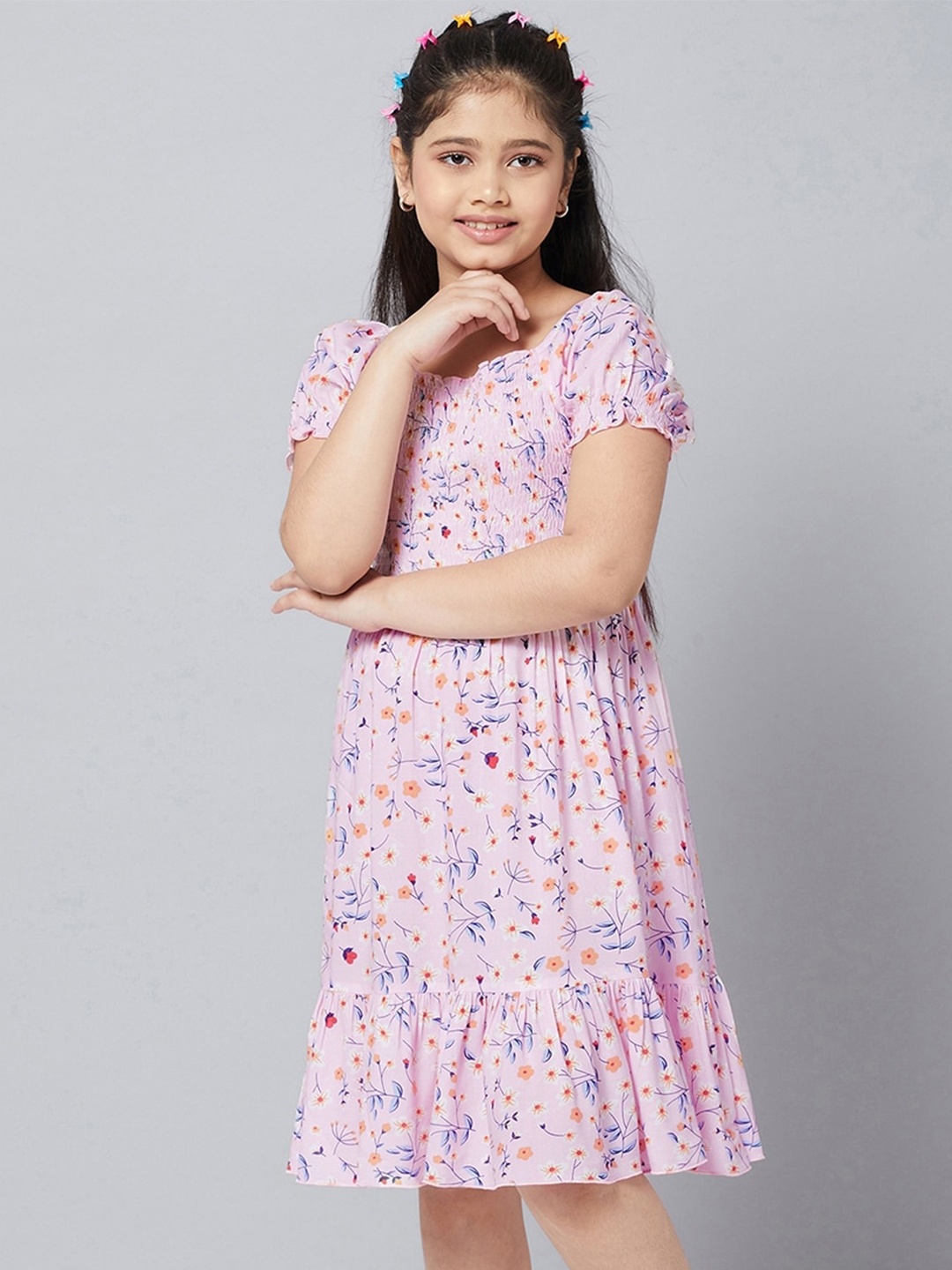 

Stylo Bug Girls Floral Printed Pure Cotton Dress, Pink
